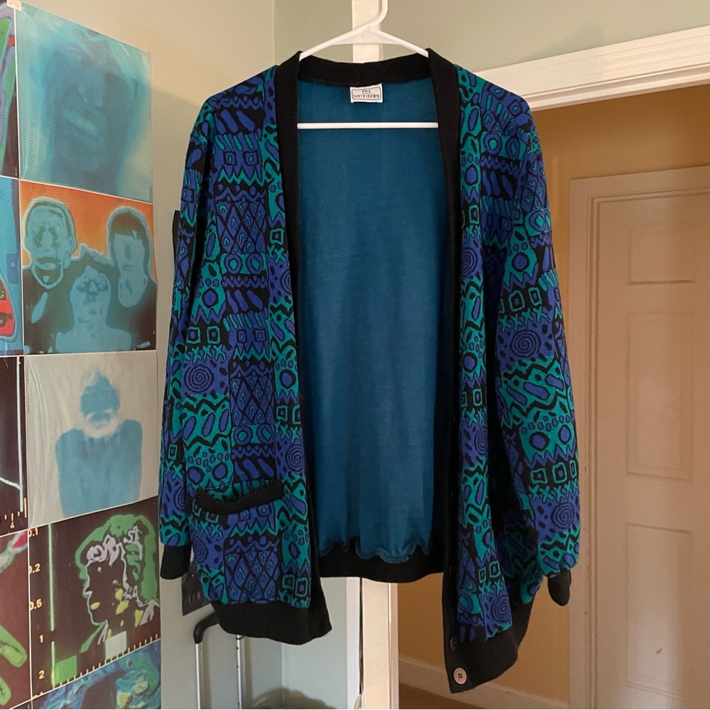 Barry Ashley bold vintage 80s / 90s funky v neck cardigan with buttons